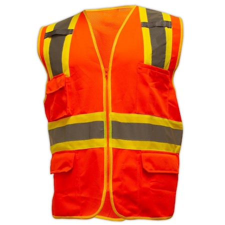 Magid Two-Tone Hi-Vis Surveyors Vest L, XL Class 2 , Zipper 6 Pockets SVSUR6-O-LXL